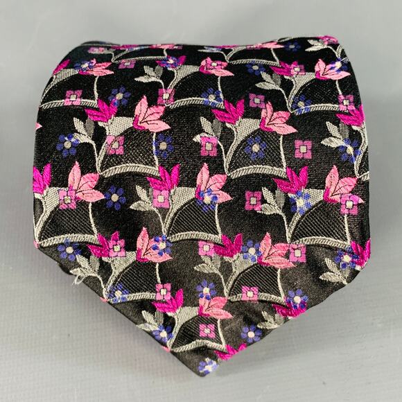 ROBERT TALBOTT Black Pink Abstract Floral Silk Tie - Picture 1 of 5